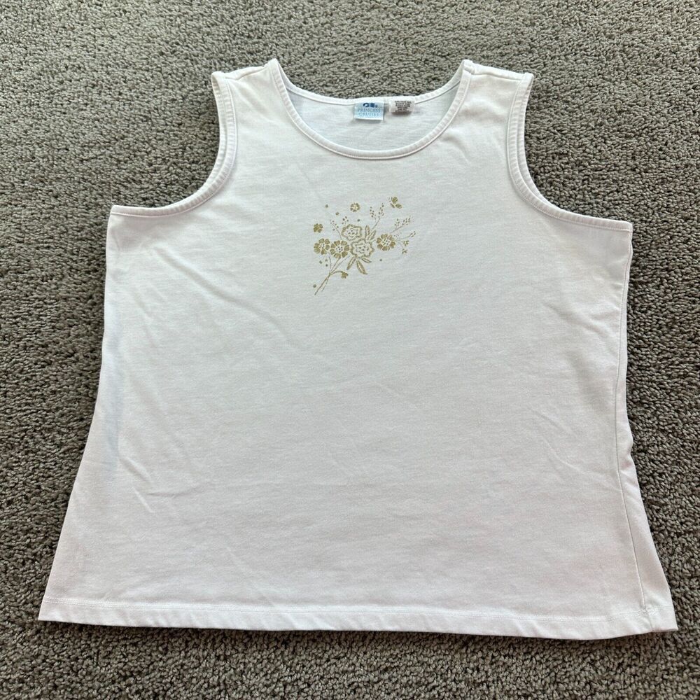 Princess Cruises Shirt Girls XL White Yellow Floral Print Tank Top Kids